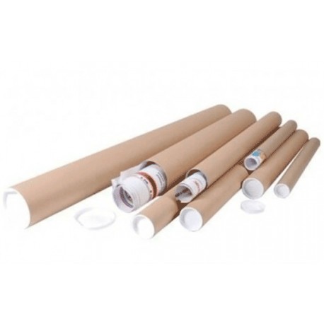 Tube d'expédition rond carton brun bouchon plastique blanc